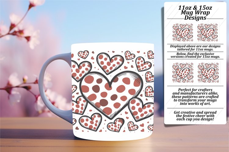 Trendy Heart Mug Wrap Pattern Sublimation 11oz 15oz