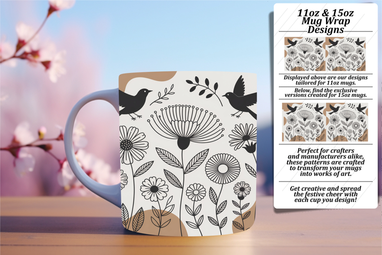 Gift 15oz Mug Wrap Png Design , Birds