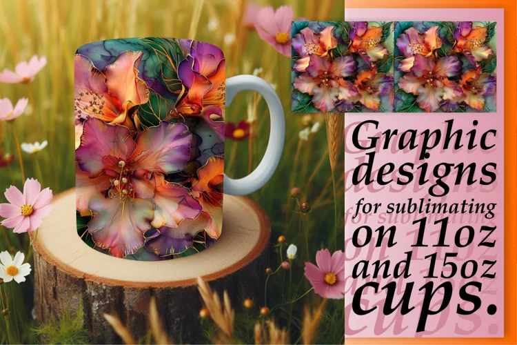 Glittery 3D Flower Mug Wrap: Sublimation Design
