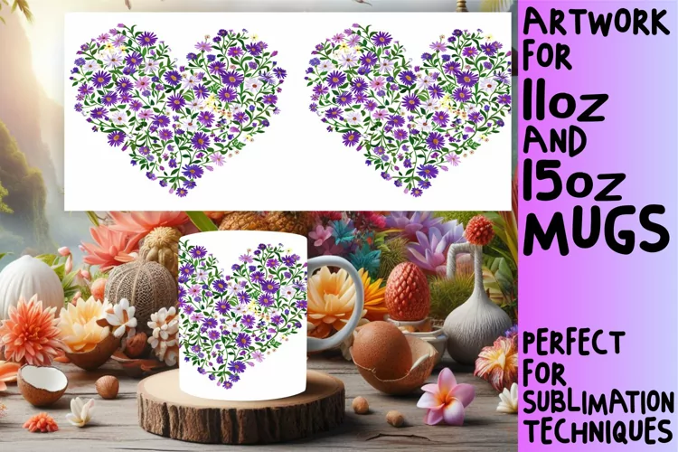 Spring Floral Heart Sublimation Mug Wrap