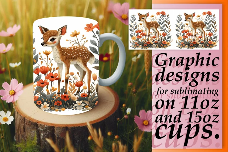 Deer Watercolor Design for Sublimation Mug