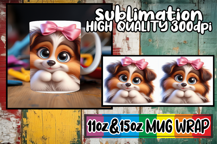 Blissful reflections 11oz 15oz sublimation wrap, 3D Dog
