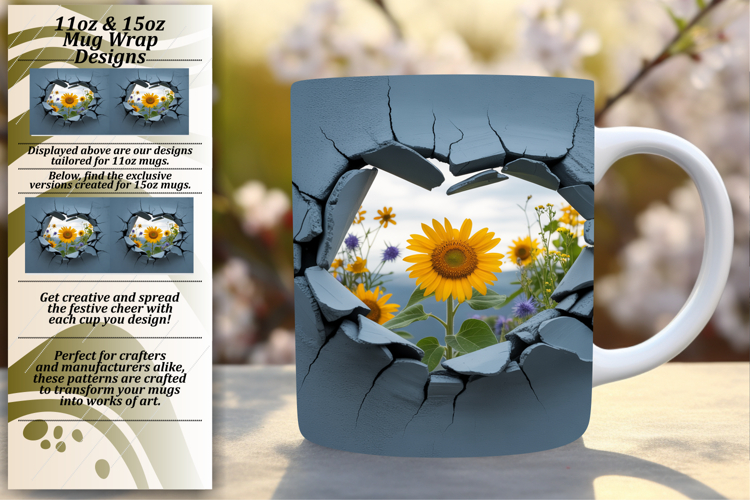 Inspiring 15oz Mug Wrap Png Template , 3D Heart
