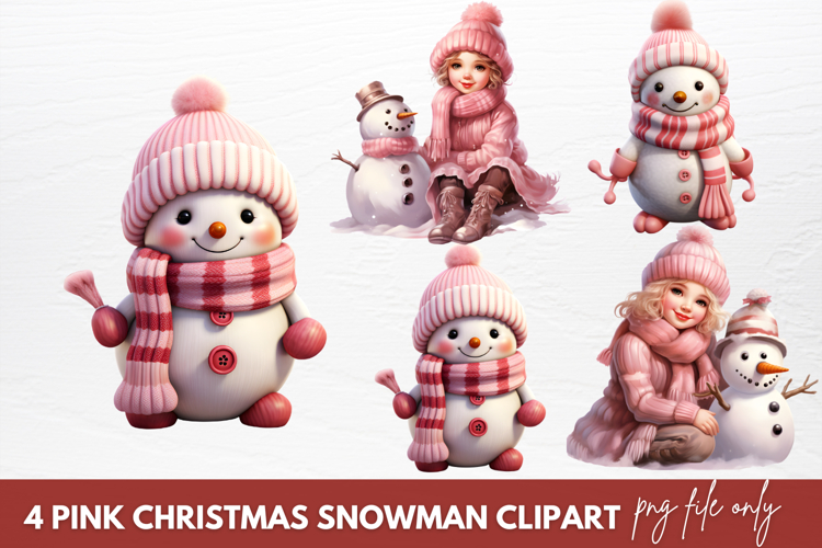 Pink Christmas Snowman Clipart Sublimation