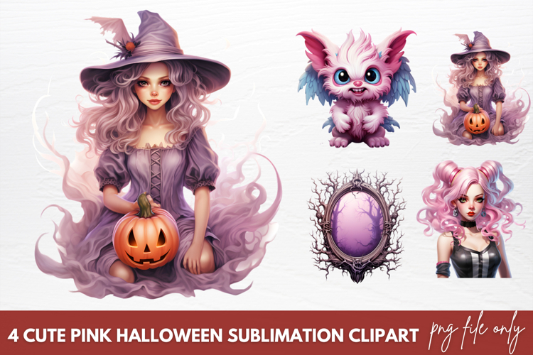 Cute Pink Halloween Sublimation Clipart, Pink Halloween