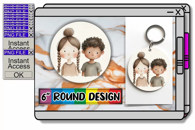 Boho Chic Keychain Kids Print Art Round