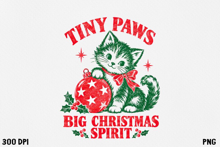Vintage Christmas Kitten Ornament Retro Holiday PNG example image 1