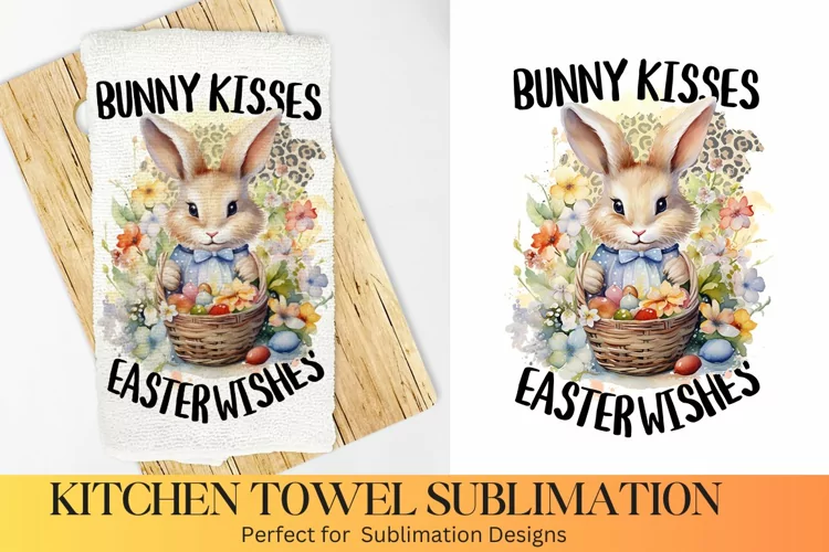 Bunny kisses Easter wishes - Farmhouse Kitchen Towel