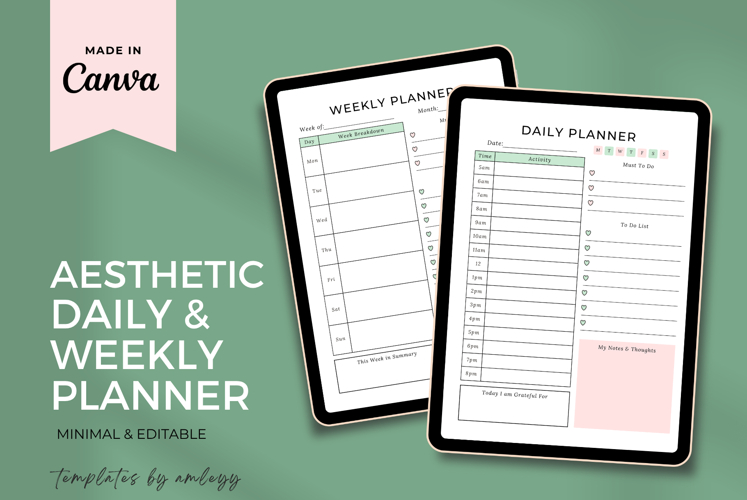 Aesthetic Daily & Weekly Planner Editable Canva Template