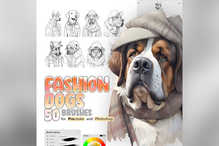 50 Procreate Fashion Dogs Stamp Brushes