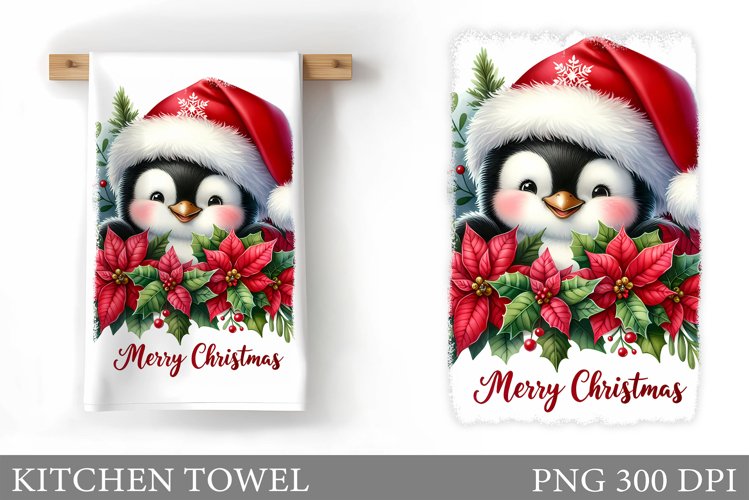 Cute Penguin Kitchen Towel. Christmas Kitchen Towel Design example image 1