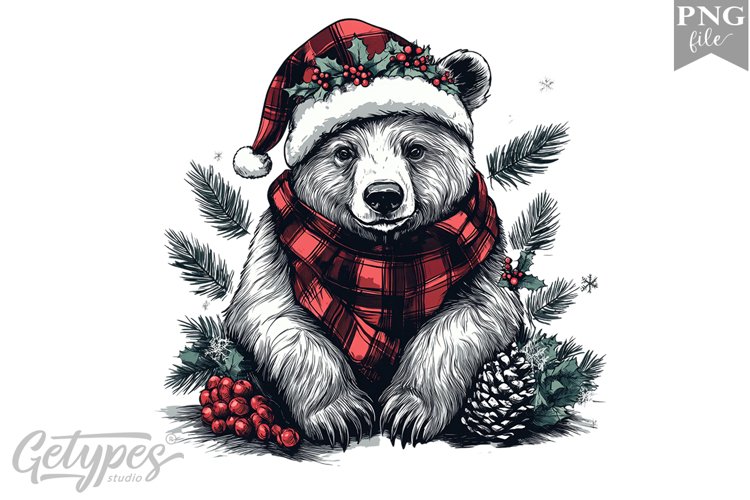 Christmas Bear Clipart Design - High Quality 300 Dpi