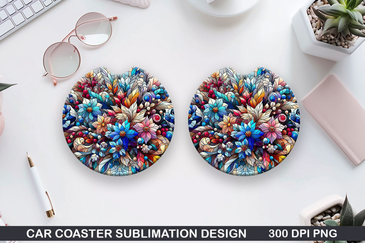 Flower Car Coaster Sublimation| Winter Flowers Coaster PNG