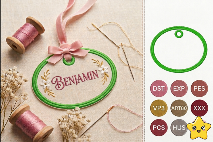 ITH Oval Gift Tag Machine Embroidery Design