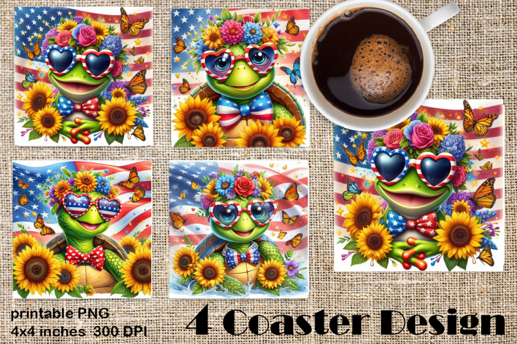 4 of July Patriotic girl, American Flag square coasters