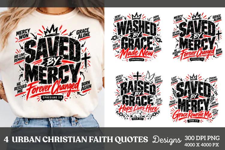 4 Urban Christian Faith Shirt PNG Designs, 4 Christian Grace