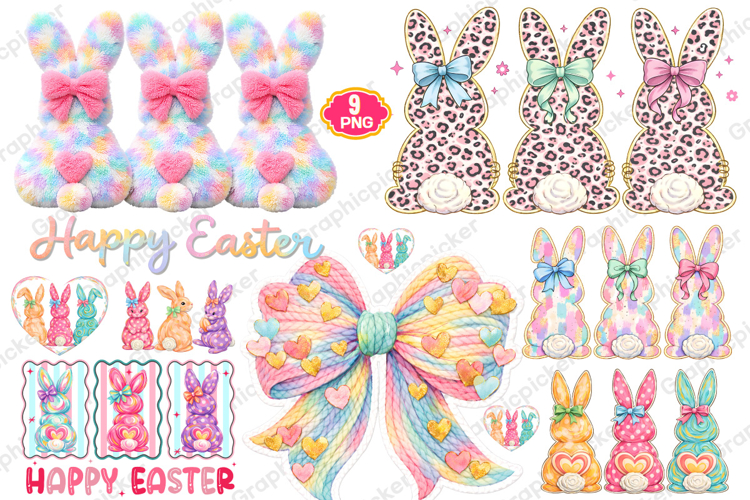 Happy Easter PNG Coquette Easter Bunny, Faux yarn Bunny PNG