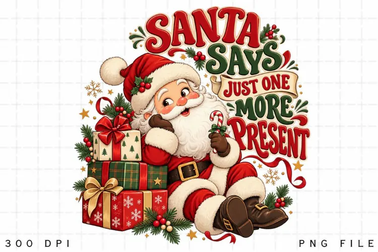 Funny Santa Christmas PNG, One More Present Holiday Design