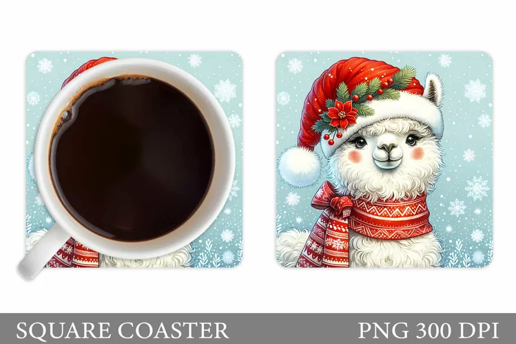 Christmas Lama Coaster Design. Christmas Coaster Sublimation