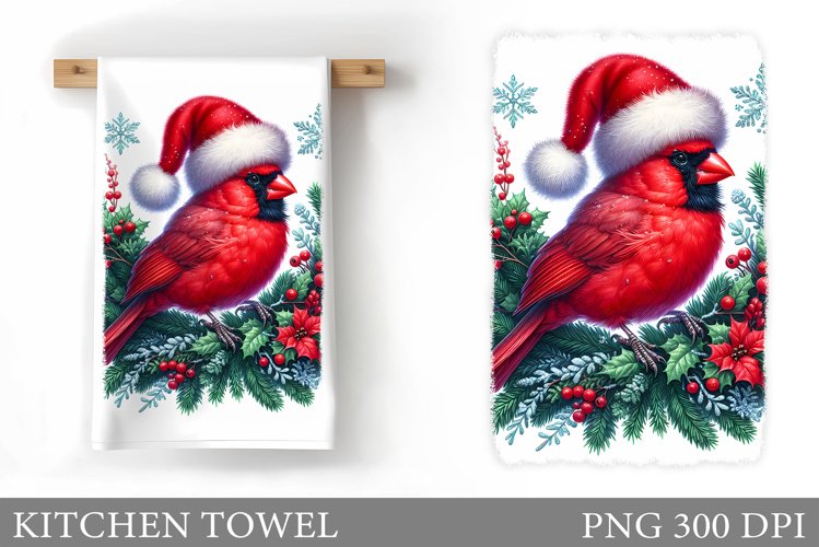 Cardinal Kitchen Towel. Christmas Bird Kitchen Towel Design example image 1