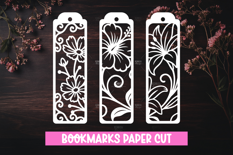 3 Floral Bookmarks Paper cut SVG Laser cut,Cricut,Silhouette