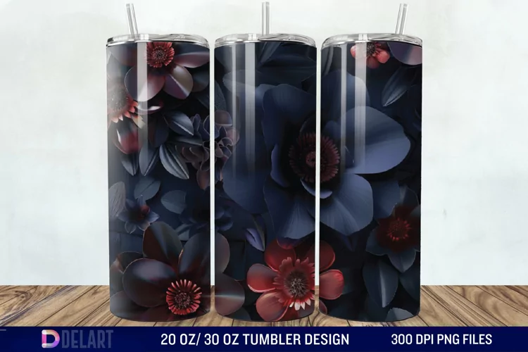 3d Dark floral Tumbler Wrap