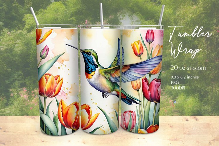 Watercolor Hummingbird Tumbler Wrap Sublimation example image 1