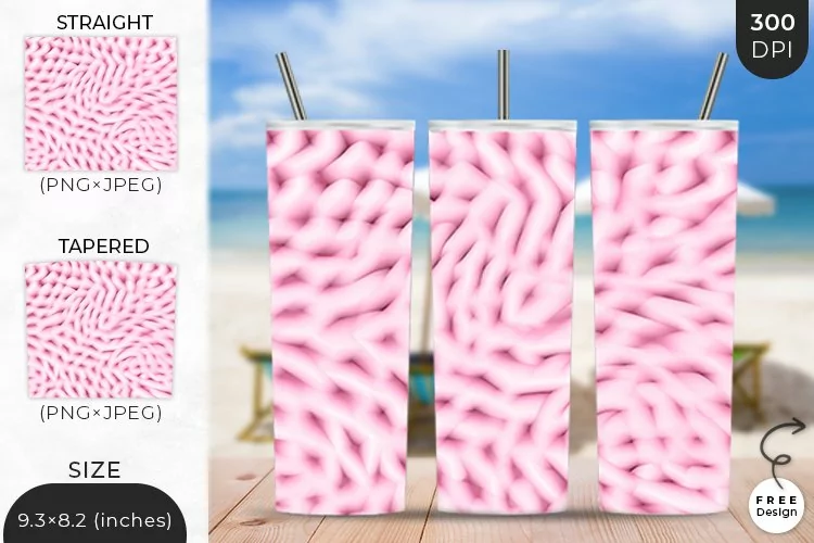 3D Pink Inflated Puffy Tumbler Wrap | 3D Sublimation Wrap