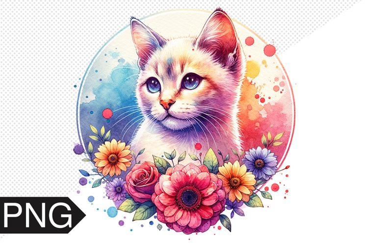 Cat Flowers Sublimation - Cat Flowers Clipart PNG Design