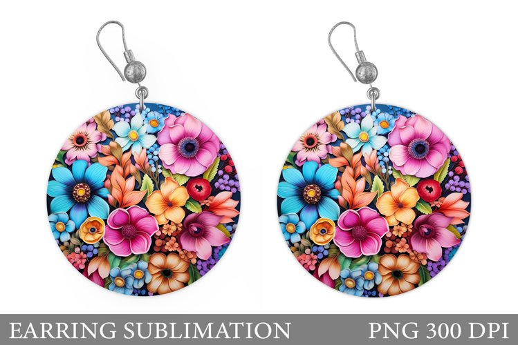 Flowers Earring Sublimation. Flowers Round Earring example image 1