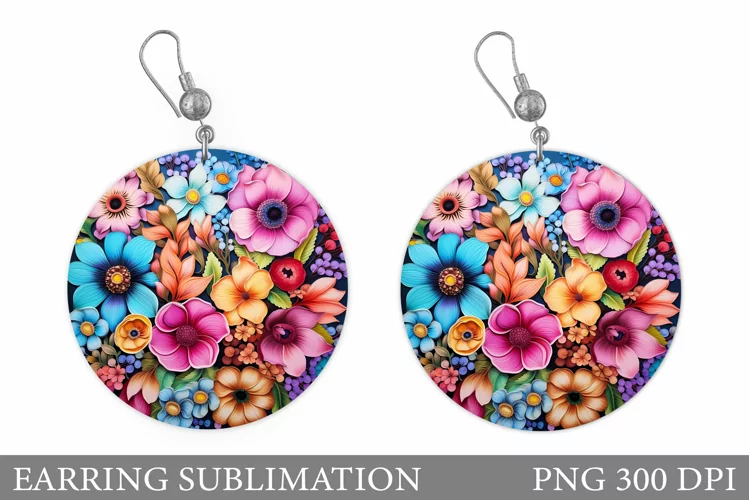 Flowers Earring Sublimation. Flowers Round Earring