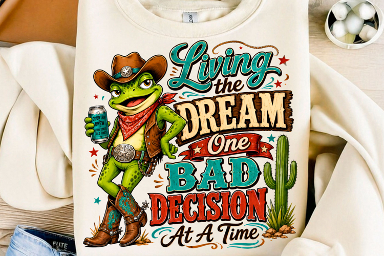 Living the Dream Frog Cowboy PNG example image 1