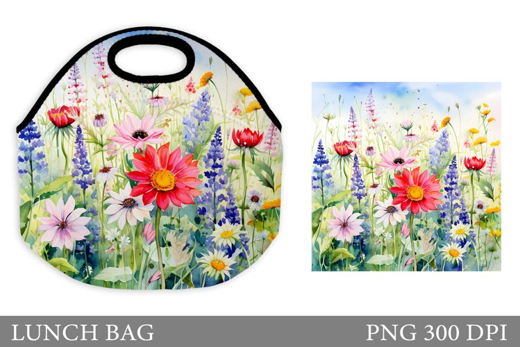 Flowers Lunch Bag Sublimation. Wildflowers Lunch Bag Design