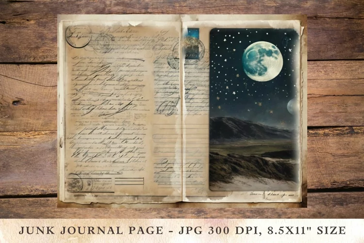 Printable Junk Journal Pages moon stars 6