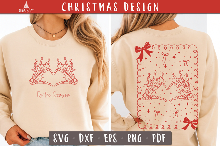 Tis the Season Skeleton Hands Heart Christmas SVG