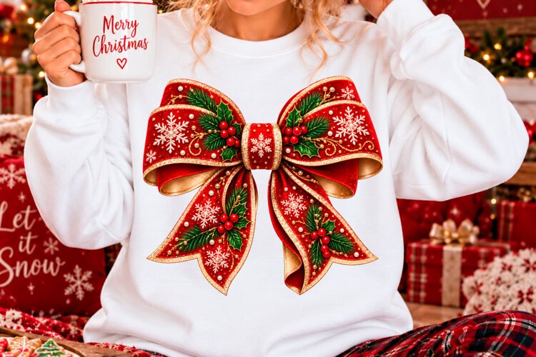 Red Christmas Bow Snowflake PNG example image 1
