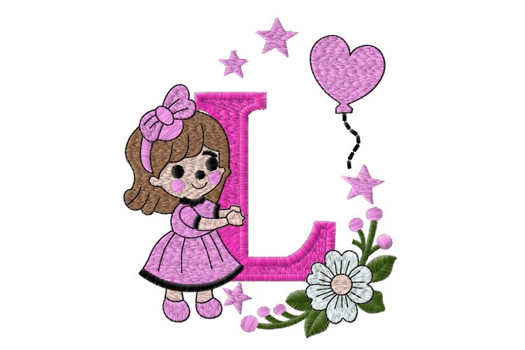 Letter L Girl Machine Embroidery Design example image 1
