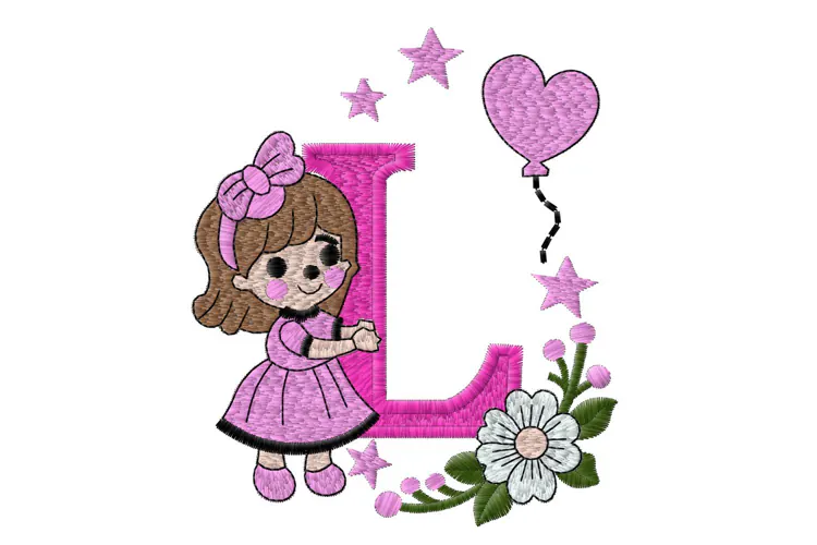 Letter L Girl Machine Embroidery Design
