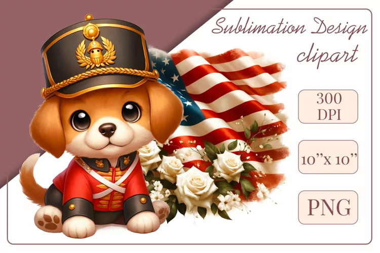 4th of July PNG, Patriotic, Sublimation Design, Cute Puppy