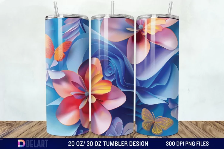 3D Flower Butterfly Tumbler Wrap