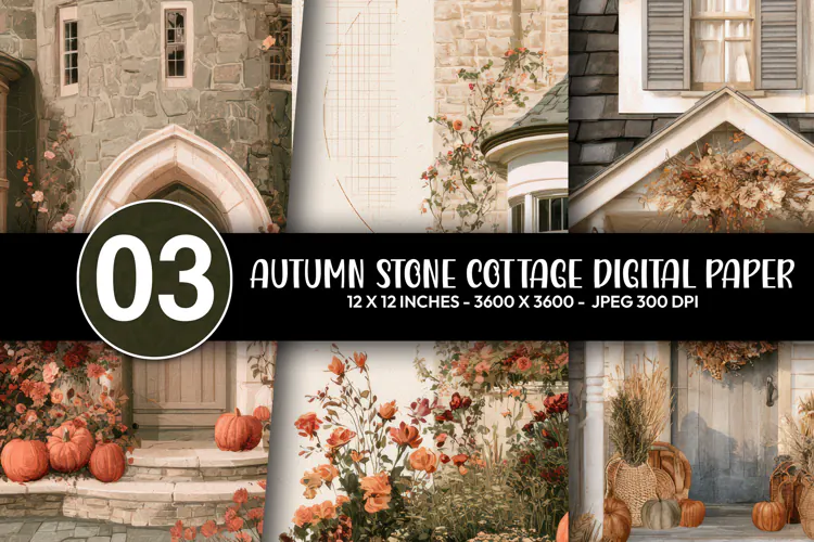 Autumn Stone Cottage Digital Paper