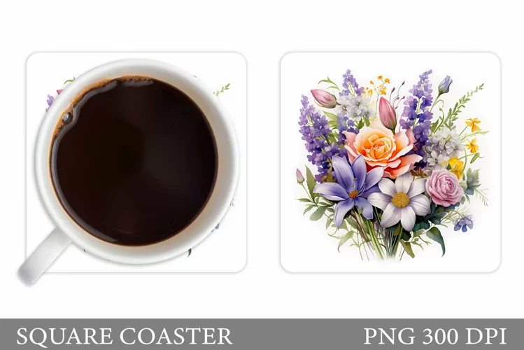 Wildflowers Coaster Design. Flowers Square Coaster