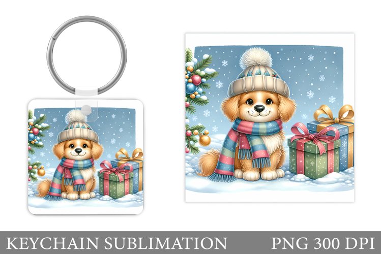 Christmas Dog Keychain. Christmas Keychain Sublimation example image 1