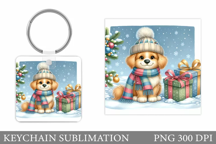 Christmas Dog Keychain. Christmas Keychain Sublimation