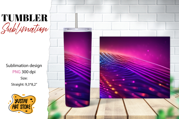 Abstract tumbler wrap. Neon horizon sublimation design