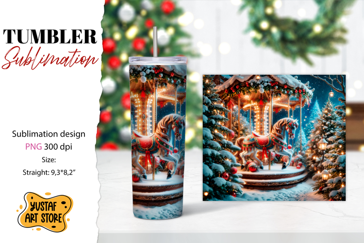 Christmas tumbler sublimation. Christmas carousel horse