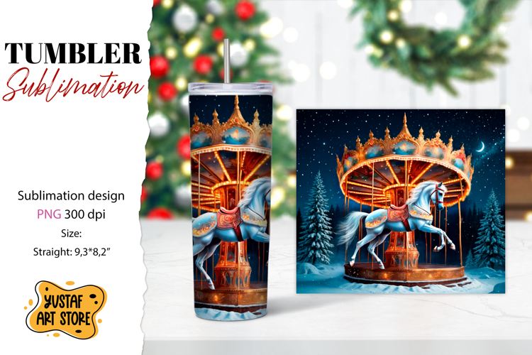 Christmas horse carousel tumbler sublimation.