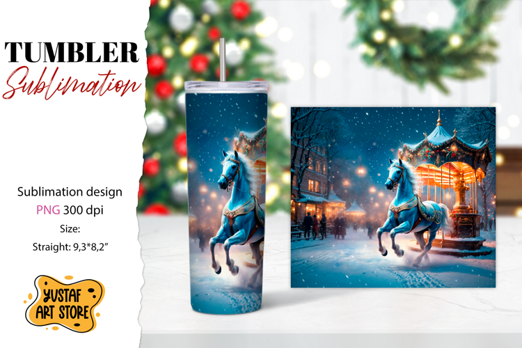 Christmas horse carousel tumbler sublimation.