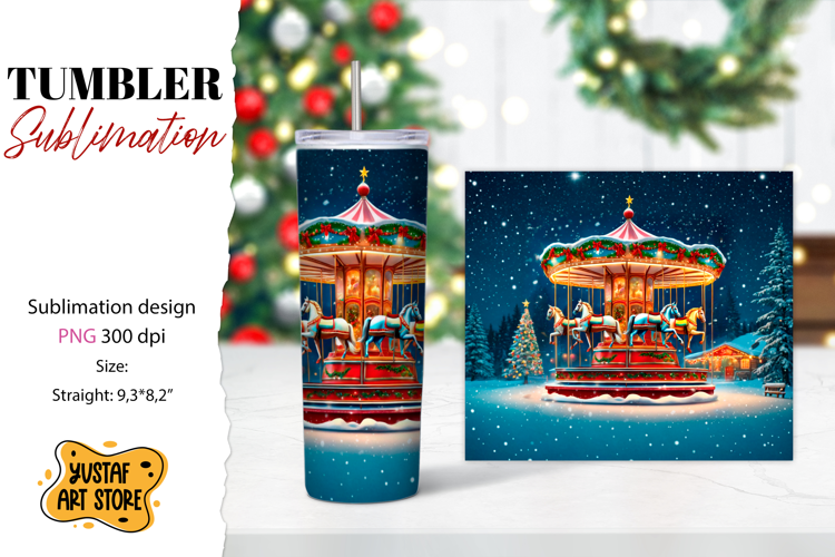 Christmas horse carousel tumbler sublimation.