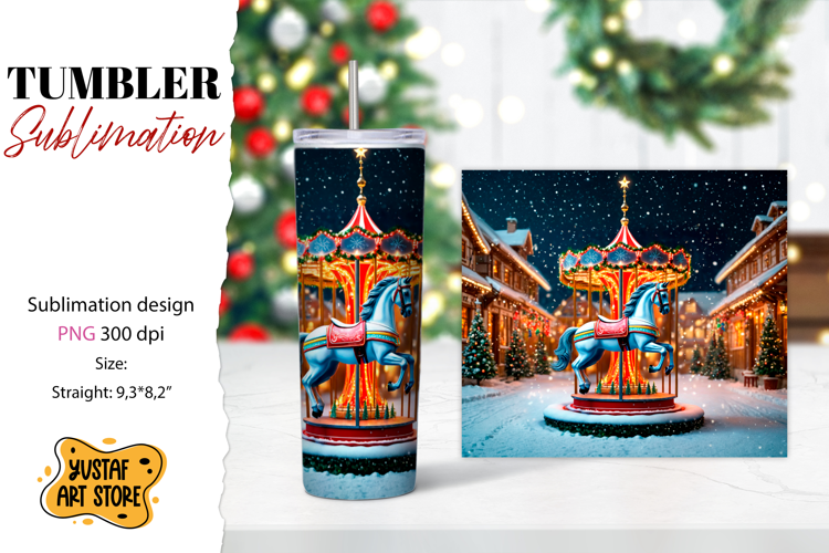 Christmas horse carousel tumbler sublimation.